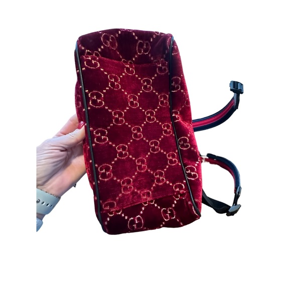 EUC GUCCI GG Marmont Backpack Rucksack Red Velvet Velour Black Leather - Picture 7 of 11